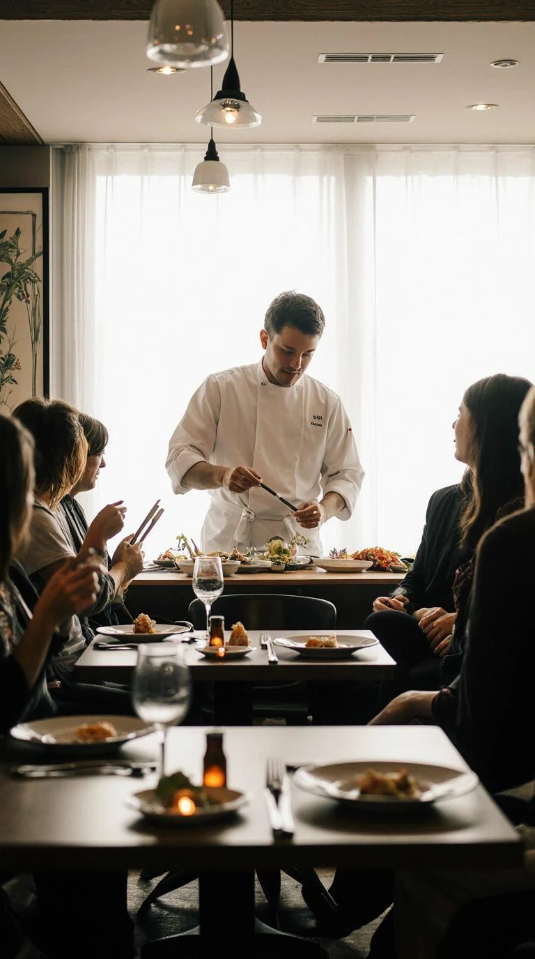 Experiência gastronômica do chef com convidados à mesa